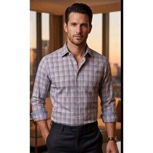 XMI Platinum Men's Shirt Size 15 32/33 Button Striped Cotton